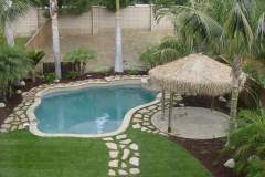 free-form-pool-with-tanning-ledge-raised-spa-palapa-and-surrounding-stone-pathway